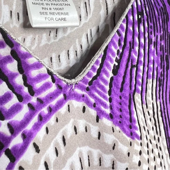 Winlar Purple Pink Animal Print V-Neck Kaftan Muu Muu Maxi Dress Womens One Size - Picture 4 of 13